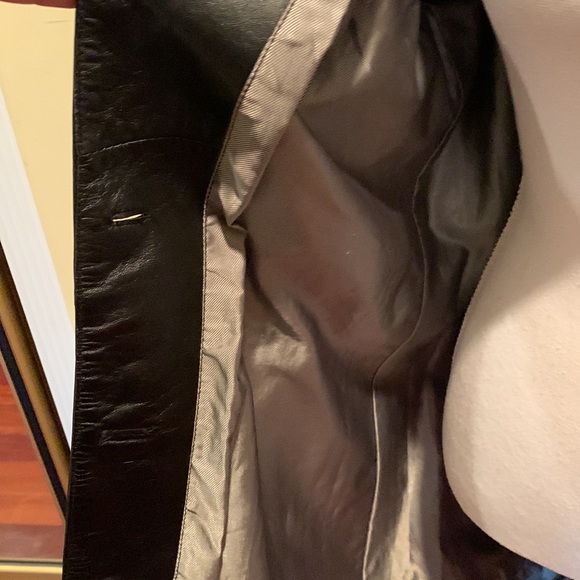 Black Leather Trench Coat Mob Wife Midi Buttons Matrix Preppy Dark Academia - Picture 6 of 14